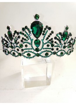 Официална тиара за коса с белгийски кристали в Тъмно зелено и сребърно - Emerald Dream